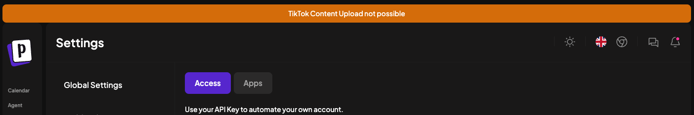 Postiz error: TikTok Content Upload not possible